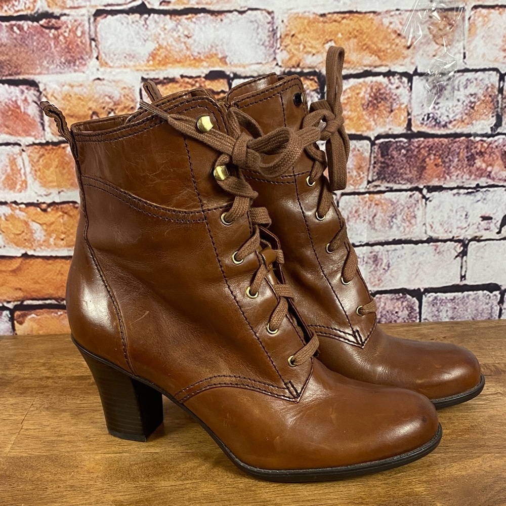 Naturalizer Brown Lace-Up Leather Granny Boho Chic Heeled Ankle Boots Sz 8.5 - Picture 5 of 17